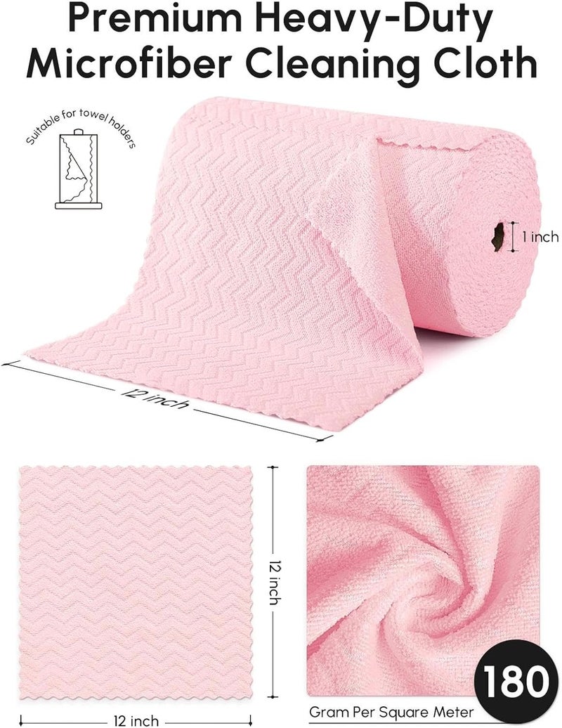 SOOWASH Microfiber Cleaning Cloths Roll, 75 Pack Tear Away Microfiber Towels Roll, 12" x 12" Lint Free Rags, Reusable Cleaning Cloths, Washable, Scratch Free,Ultra Absorbent Dish Rags(Pink Ripple) - Image 3